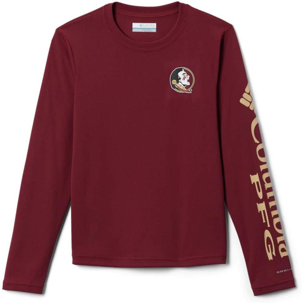 imageColumbia Youth Unisex Collegiate Terminal Tackle Long Sleeve ShirtFsu CabernetSierra Tan