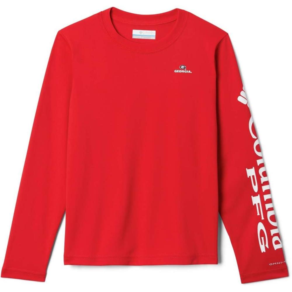 imageColumbia Youth Unisex Collegiate Terminal Tackle Long Sleeve ShirtUga  Bright RedWhite