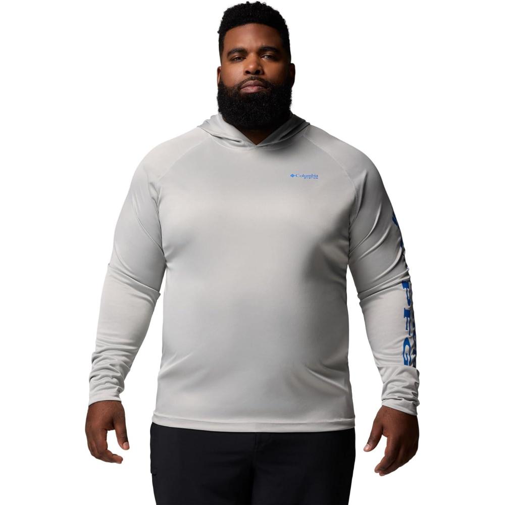 imageColumbia Mens Terminal Tackle Big amp Tall HoodieCool Grey HeatherVivid Blue Logo