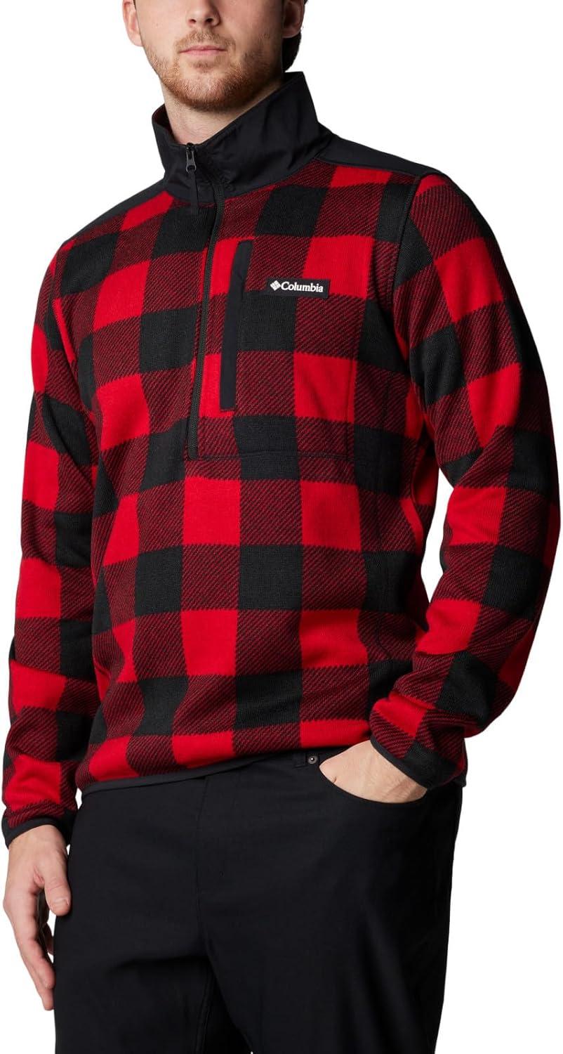 imageColumbia mens Sweater Weather II Printed Half ZipMountain RedCheck PrintMountain Red Black