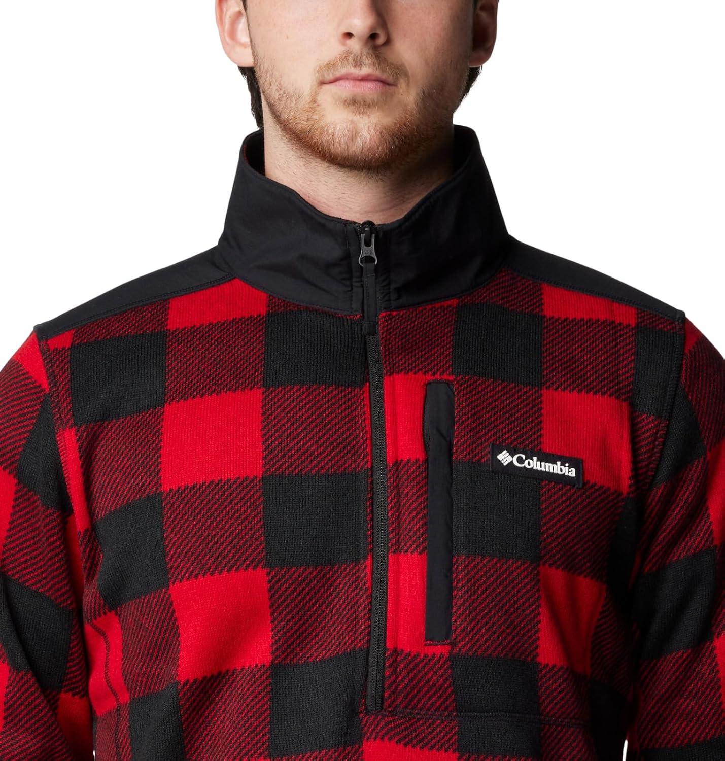 imageColumbia mens Sweater Weather II Printed Half ZipMountain RedCheck PrintMountain Red Black