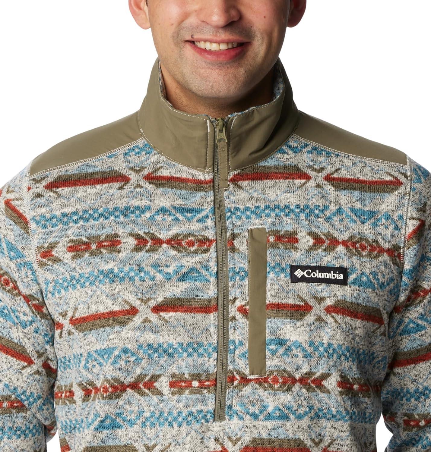 imageColumbia mens Sweater Weather II Printed Half ZipStone Blue Checkered Peaks Print