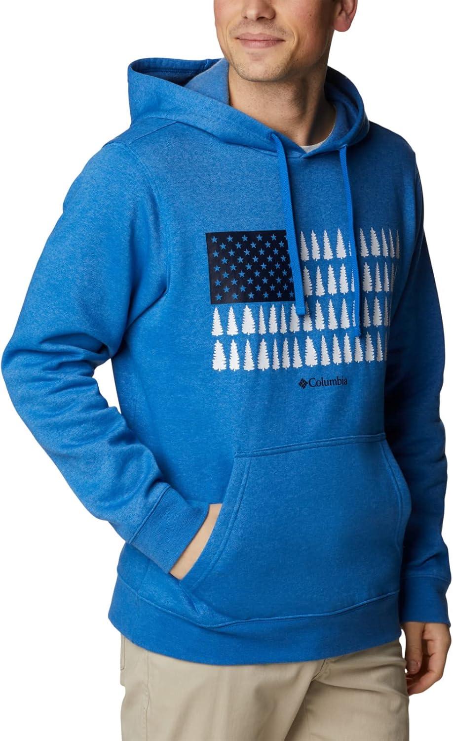 imageColumbia mens Trek HoodieBright Indigo HeatherTreestriped Flag