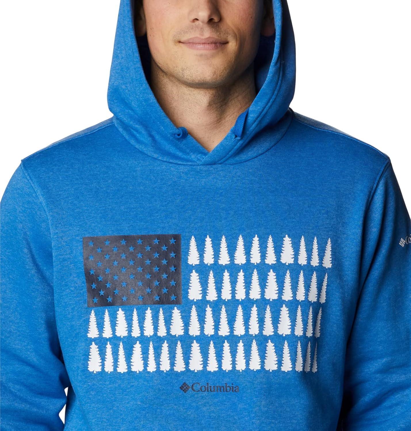 imageColumbia mens Trek HoodieBright Indigo HeatherTreestriped Flag