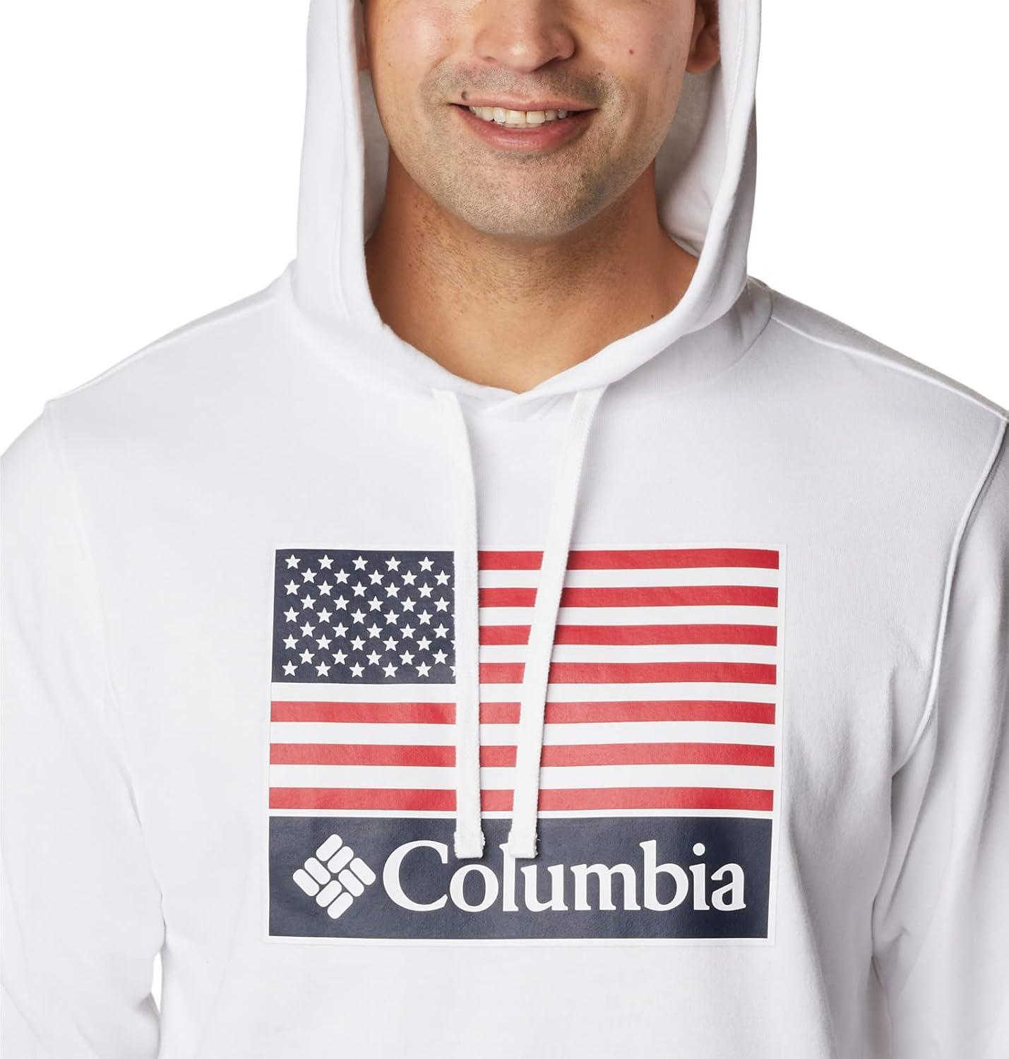 imageColumbia mens Trek HoodieWhiteUs Flag Stamp