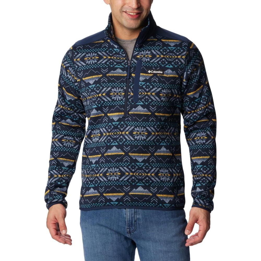 imageColumbia mens Sweater Weather II Printed Half ZipCollegiate Navy Checkered Peaks Print