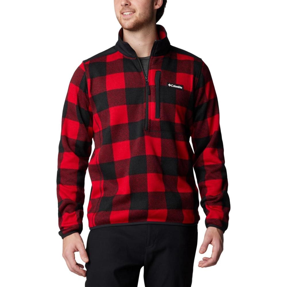 imageColumbia mens Sweater Weather II Printed Half ZipMountain RedCheck PrintMountain Red Black