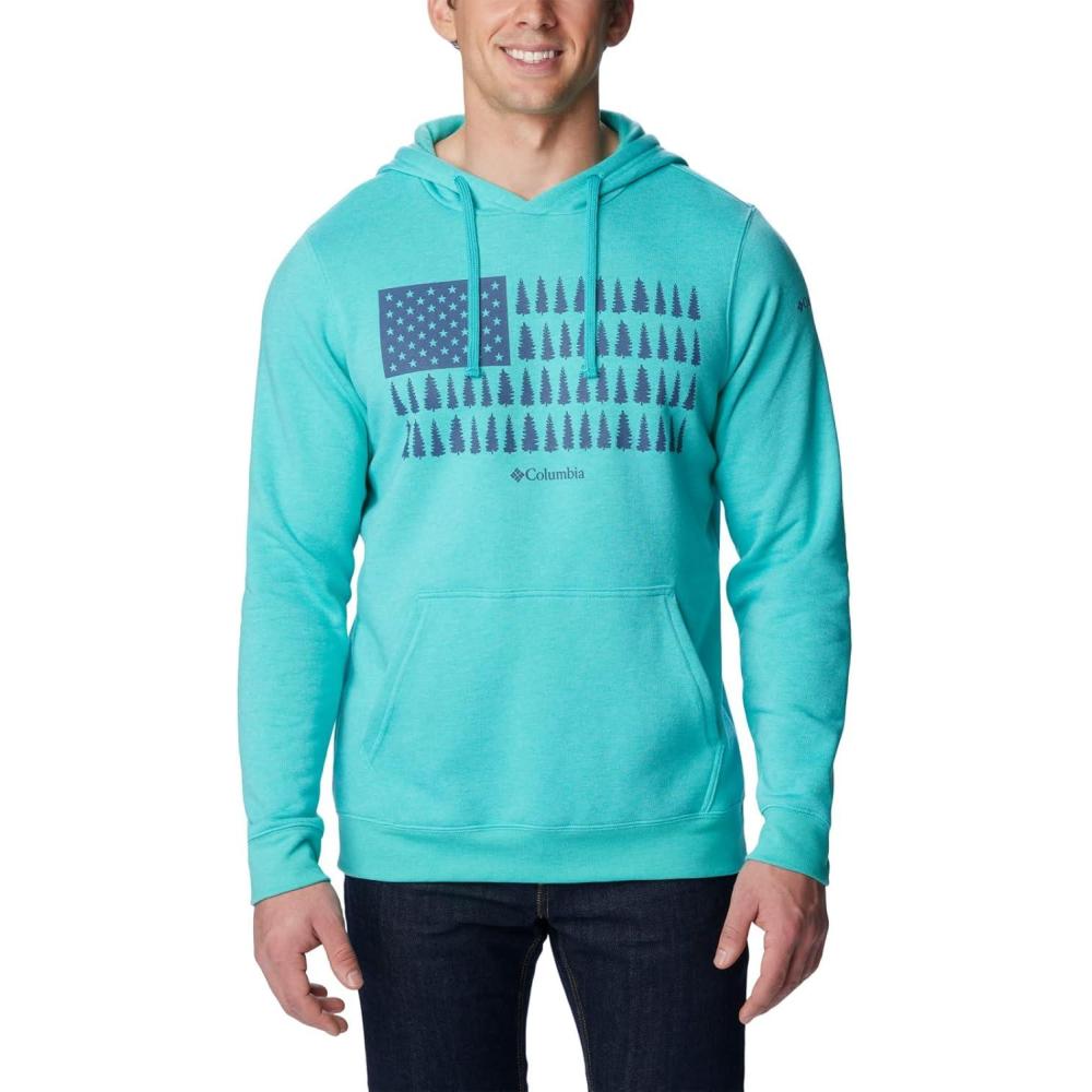 imageColumbia mens Trek HoodieBright Aqua HeatherTreestriped Flag
