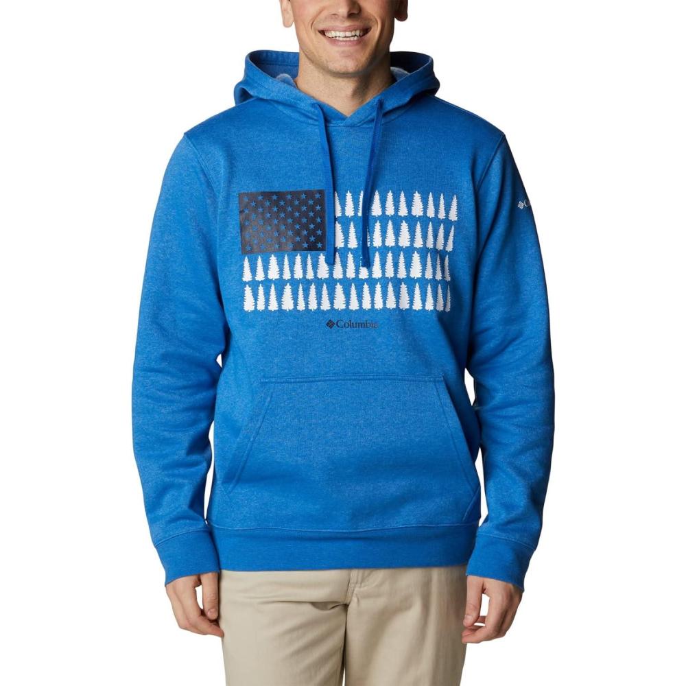 imageColumbia mens Trek HoodieBright Indigo HeatherTreestriped Flag