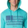 Columbia mens Trek Hoodie(Bright Aqua Heather/Treestriped Flag)