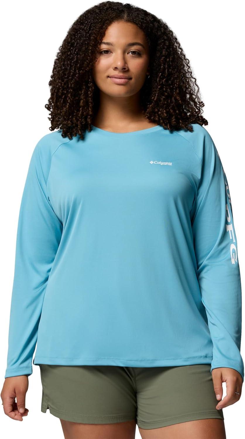 imageColumbia Womens PFG Tidal Tee II Long Sleeve Sun Protection Shirt Vintage BlueWhite Logo XXLarge