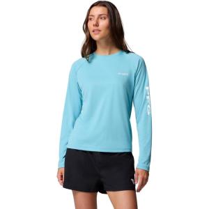 Columbia Womens PFG Tidal Tee II Long Sleeve Sun Protection Shirt, Vintage Blue/White Logo, XX-Large