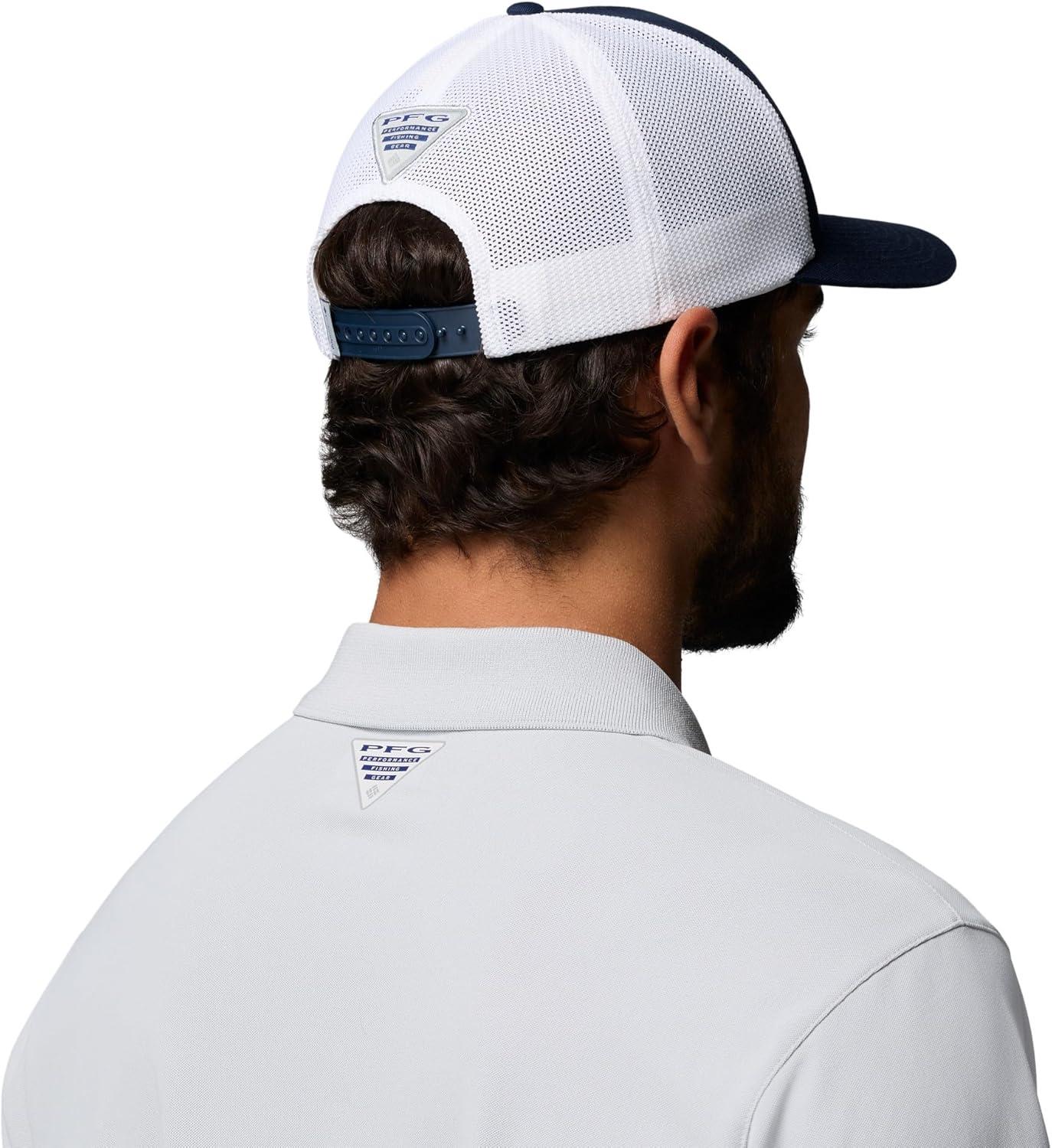 imageColumbia Unisex PFG Mesh 3D Stretch Snap BackCollegiate NavyAmericana Badge