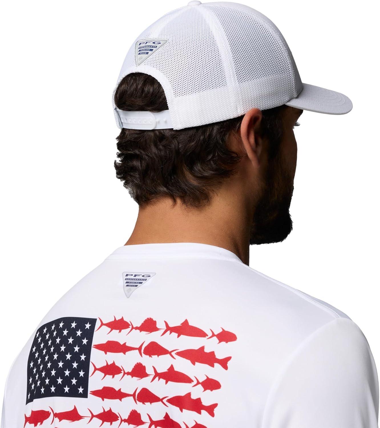 imageColumbia Unisex PFG Mesh 3D Stretch Snap BackWhiteMulti Colored Weld