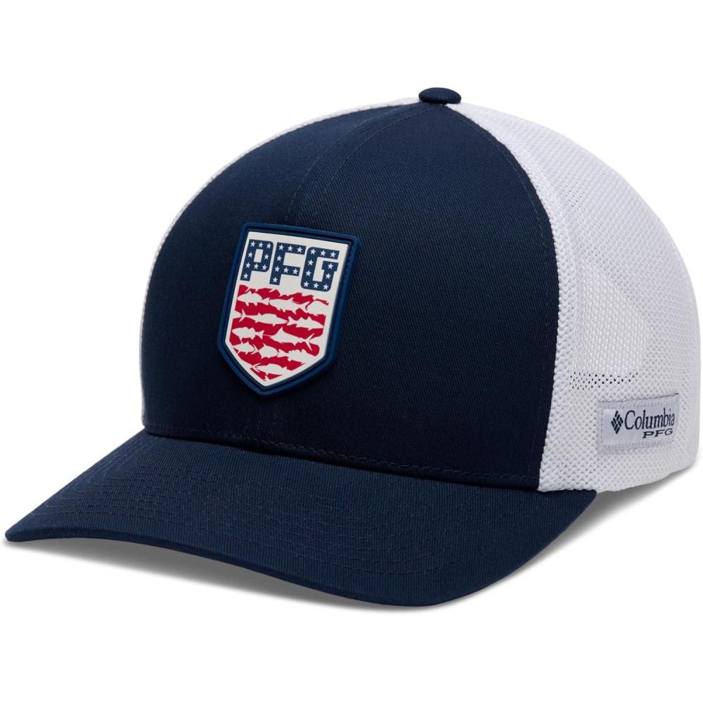 imageColumbia Unisex PFG Mesh 3D Stretch Snap BackCollegiate NavyAmericana Badge