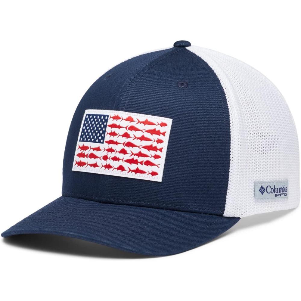imageColumbia Unisex PFG Mesh Ball Cap XXL Sun Protection One SizeCollegiate NavyWhiteFish Flag