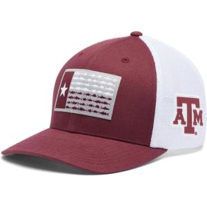 Columbia Unisex PFG Mesh Ball Cap XXL, Sun Protection, One Size(Tam – Deep Maroon/Texas Flag)