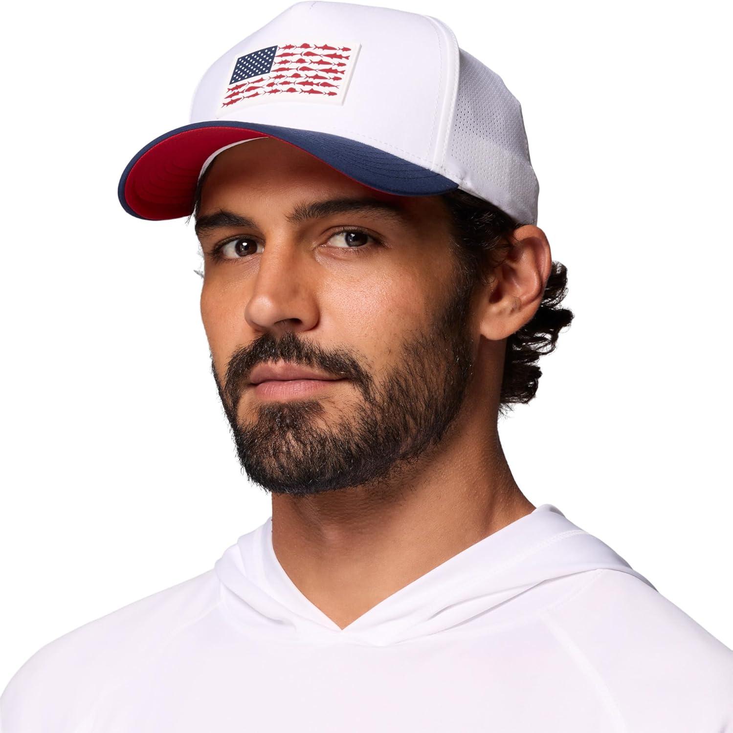imageColumbia Unisex Adult PFG Elite 3D Stretch Snap BackWhiteColl NavyFish Flag