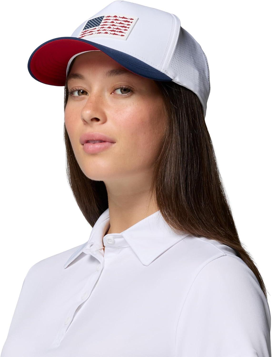 imageColumbia Unisex Adult PFG Elite 3D Stretch Snap BackWhiteColl NavyFish Flag