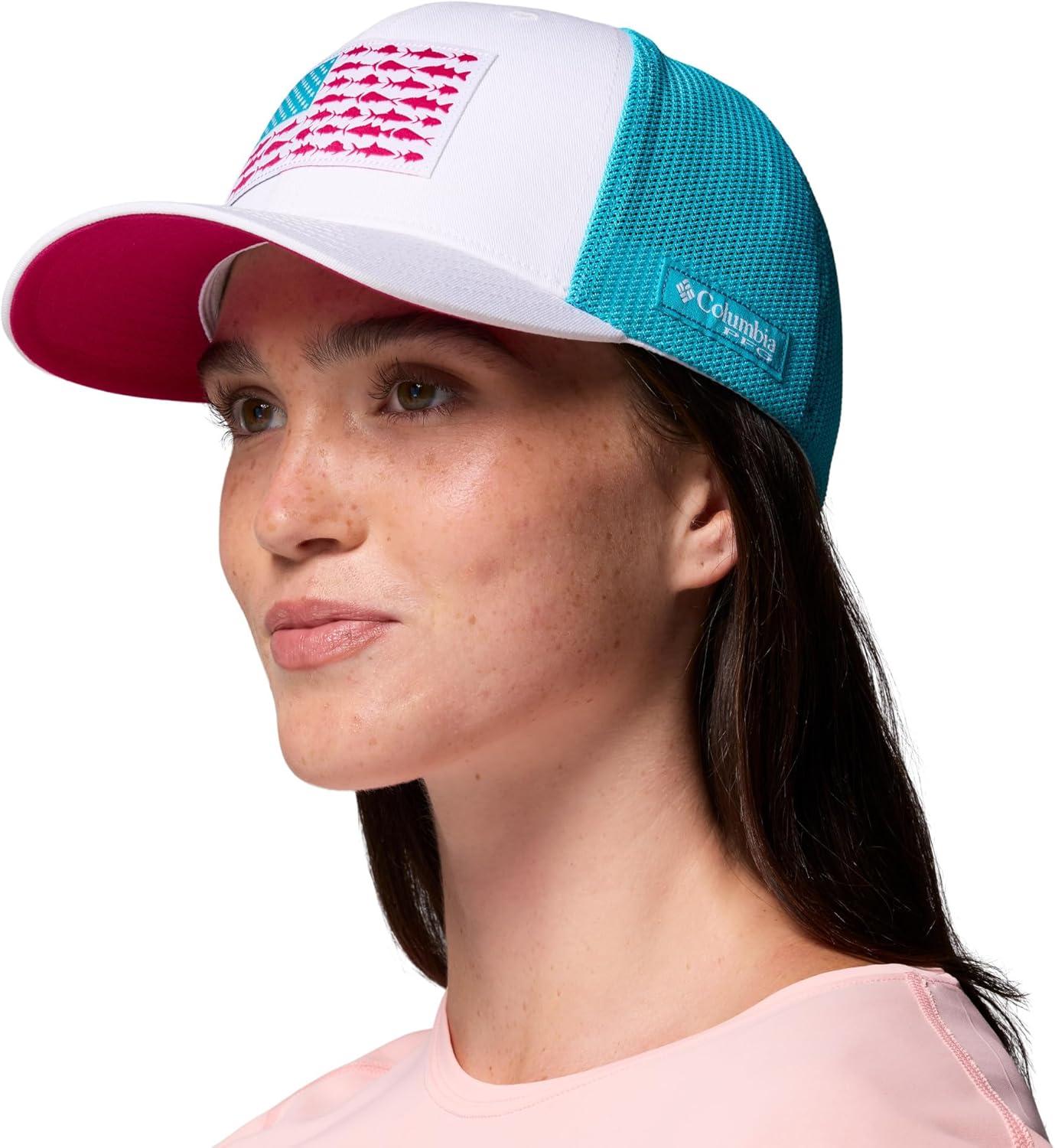 imageColumbia Unisex Adult PFG Logo Mesh Ball CapWhiteGuava PinkFish Flag