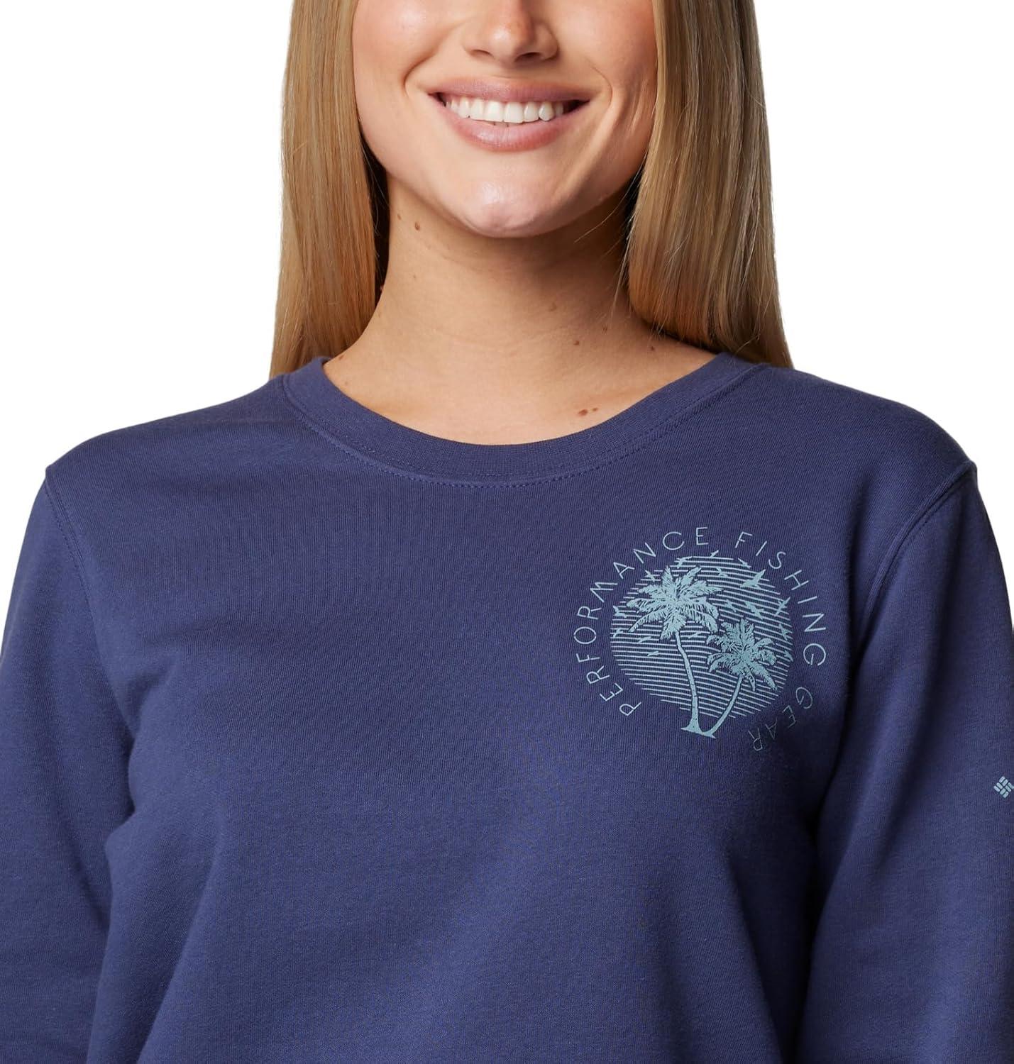 imageColumbia Womens Pfg Graphic Sweatshirt CrewNocturnalCrushed Blue Rookery Palms Lc