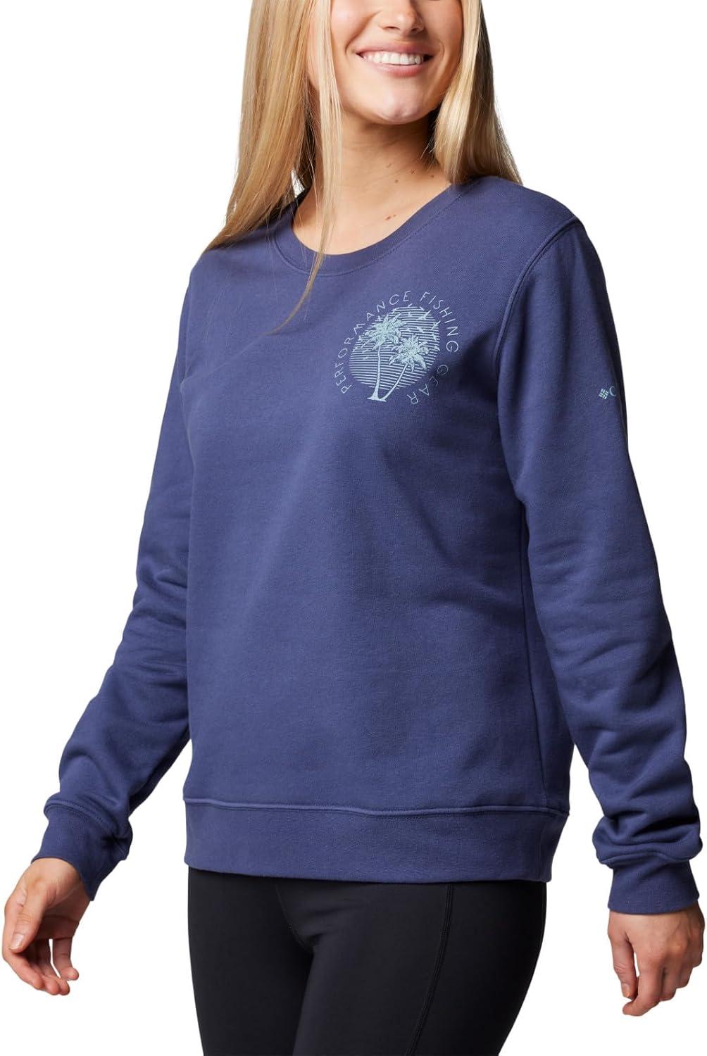 imageColumbia Womens Pfg Graphic Sweatshirt CrewNocturnalCrushed Blue Rookery Palms Lc