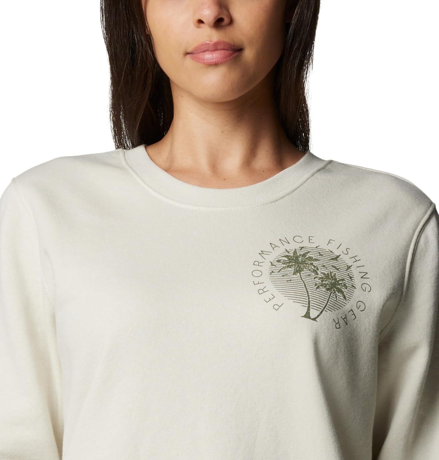 imageColumbia Womens Pfg Graphic Sweatshirt CrewStoneCypress Rookery Palms Lc