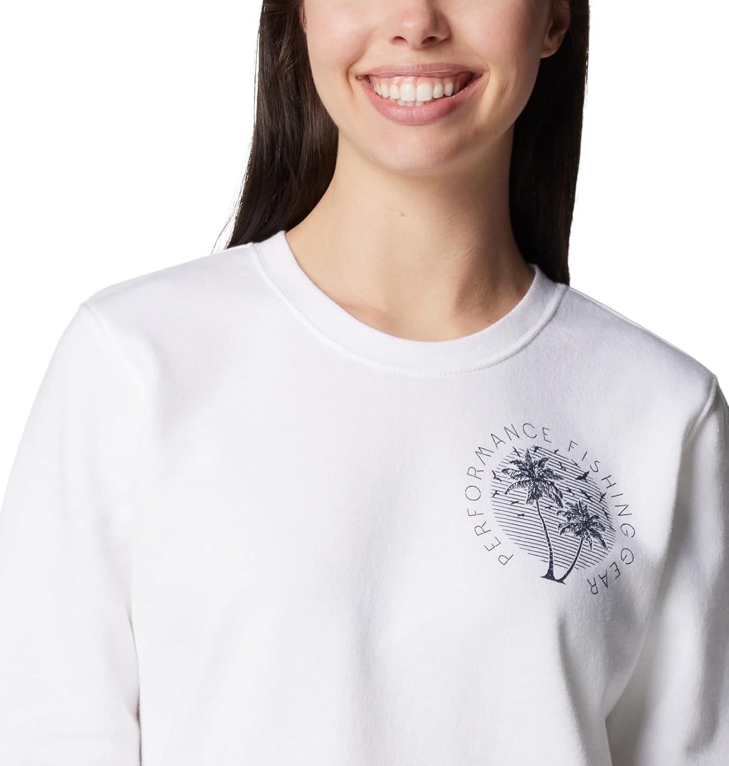 imageColumbia Womens Pfg Graphic Sweatshirt CrewWhiteCollegiate Navy Rookery Palms Lc