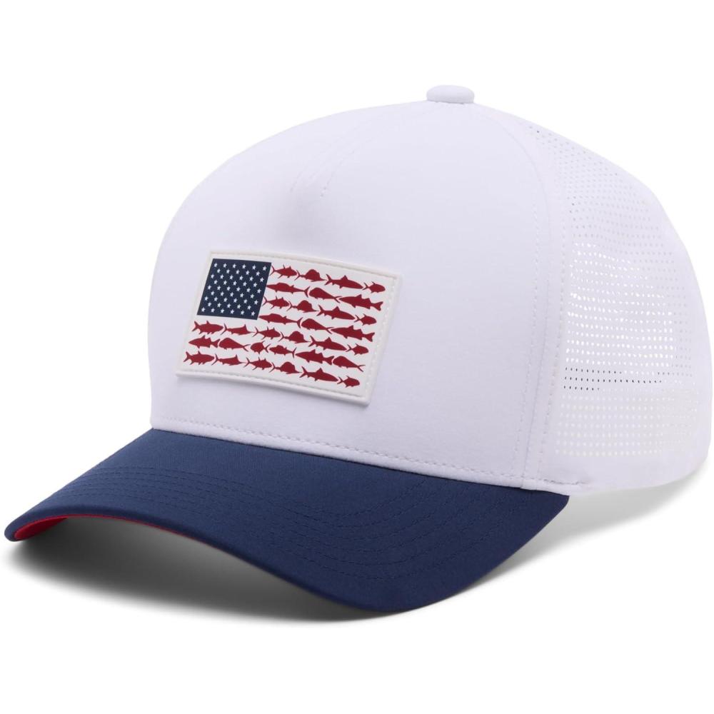 imageColumbia Unisex Adult PFG Elite 3D Stretch Snap BackWhiteColl NavyFish Flag