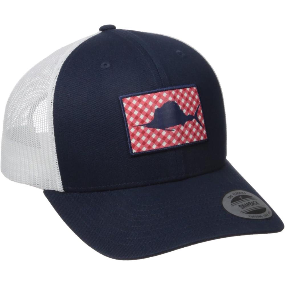 imageColumbia Unisex Adult PFG Logo Mesh Ball CapCollegiate Navy Gingham Fish