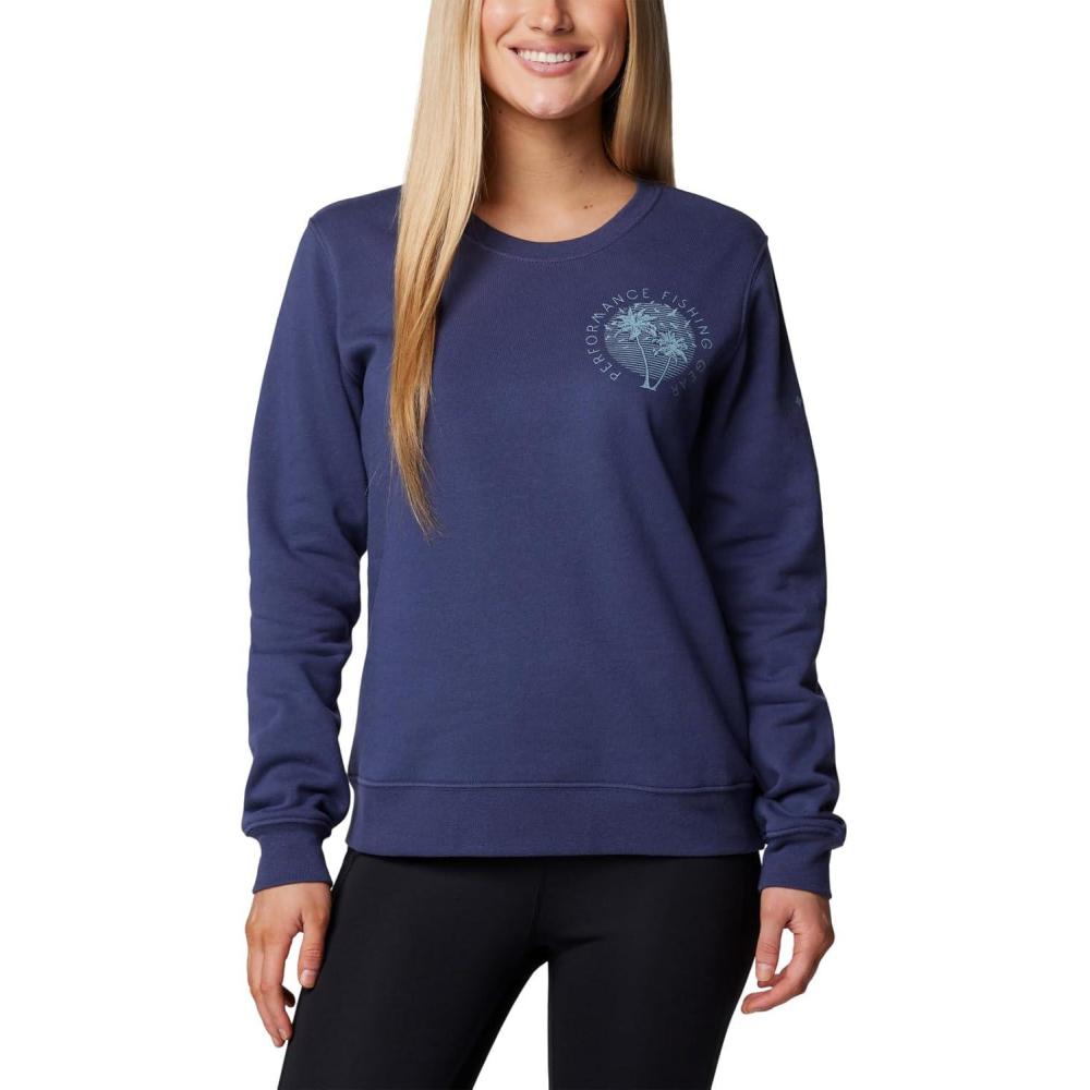 imageColumbia Womens Pfg Graphic Sweatshirt CrewNocturnalCrushed Blue Rookery Palms Lc