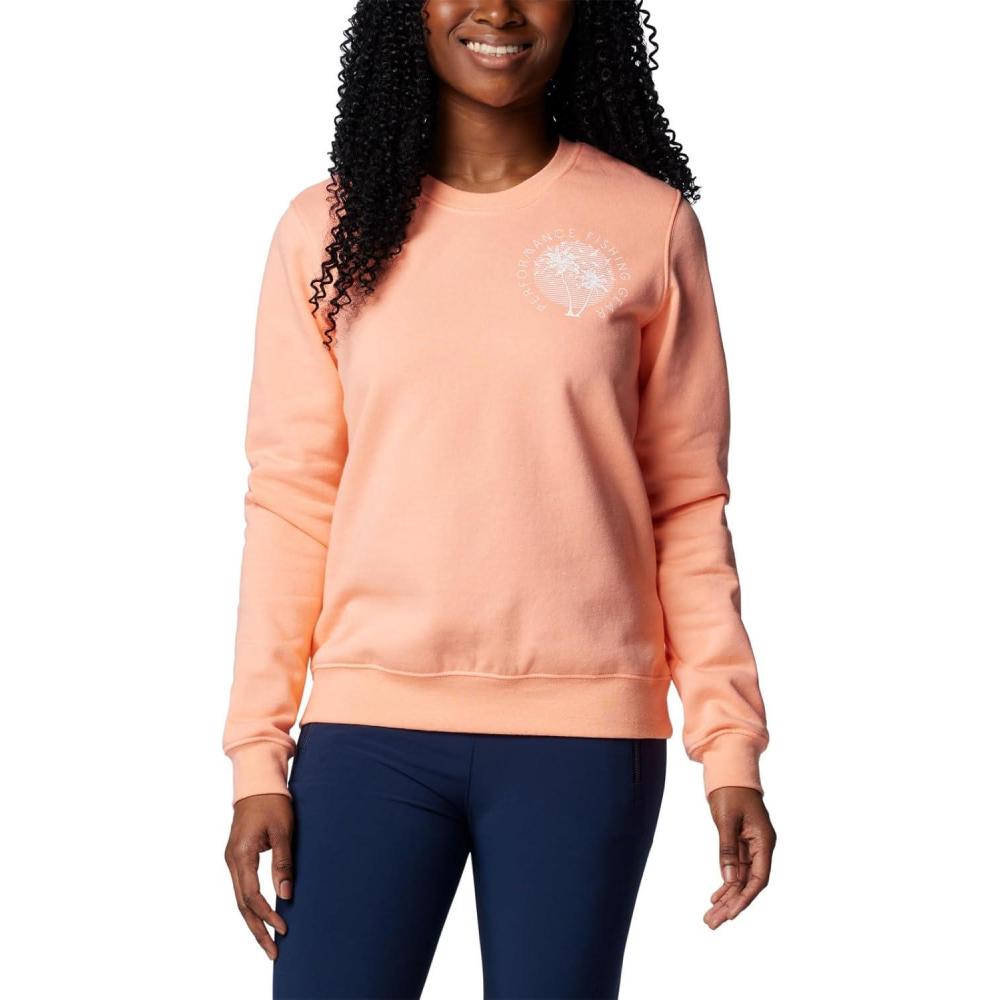imageColumbia Womens Pfg Graphic Sweatshirt CrewTiki PinkWhite Rookery Palms Lc