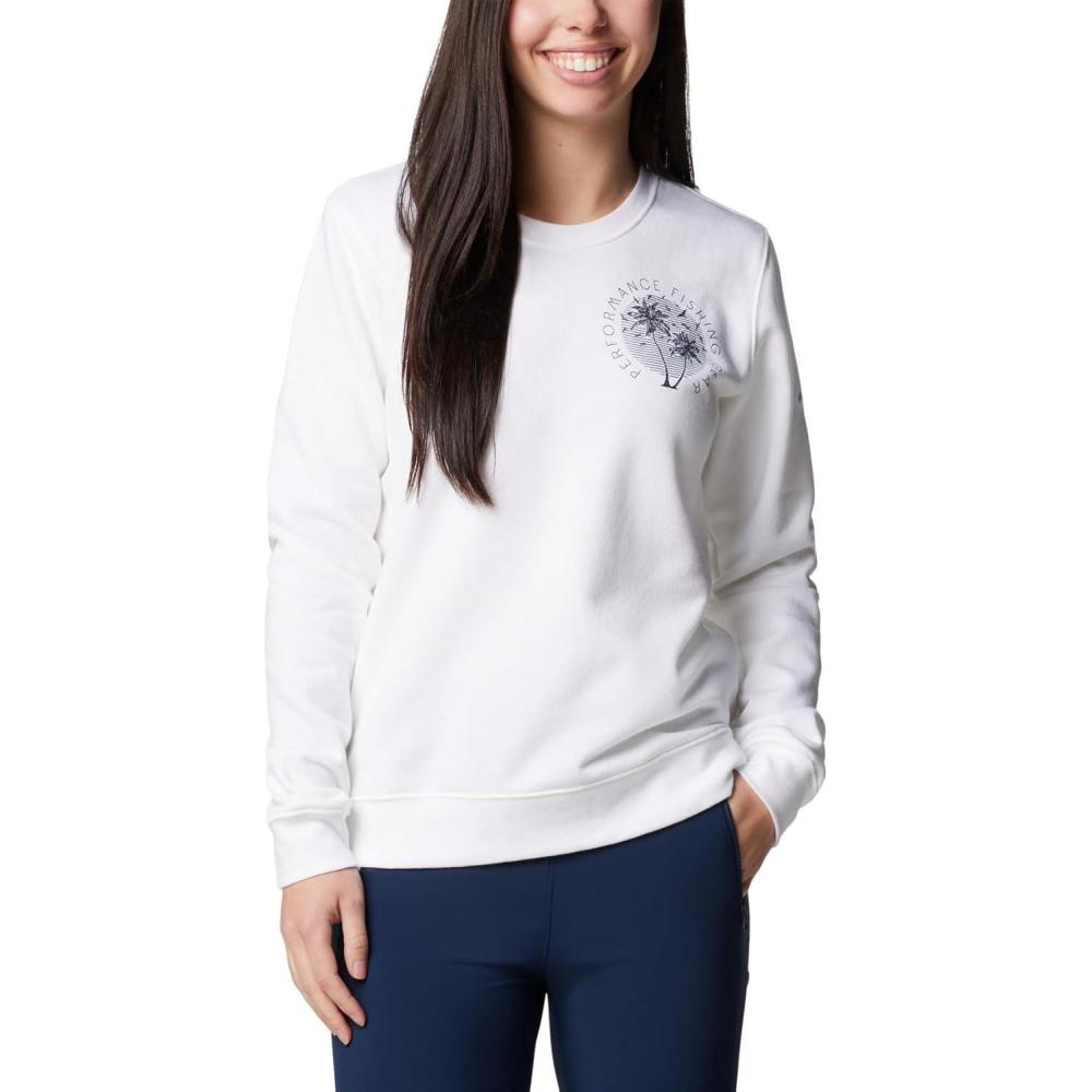 imageColumbia Womens Pfg Graphic Sweatshirt CrewWhiteCollegiate Navy Rookery Palms Lc