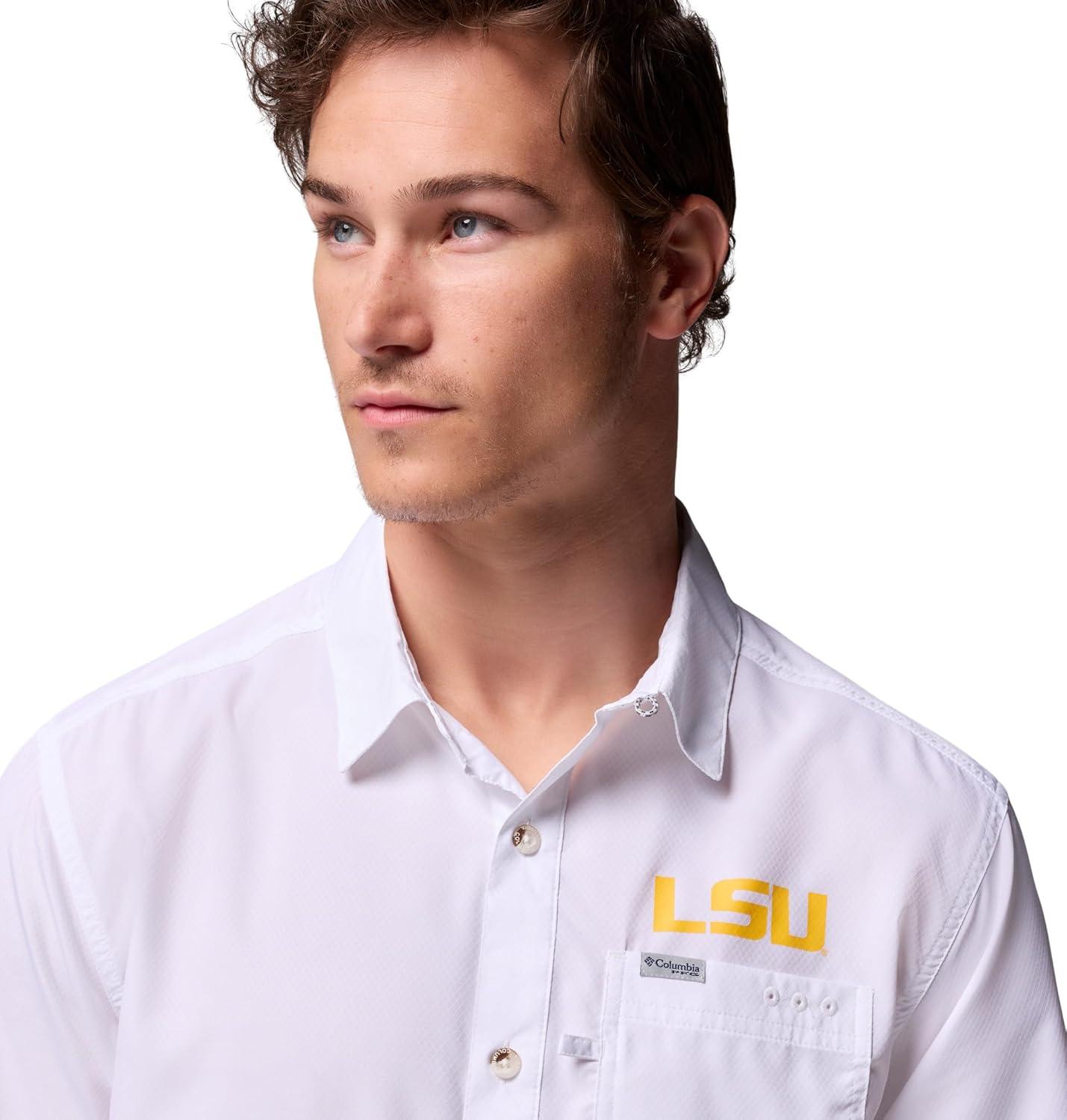 imageColumbia Mens Collegiate Slack Tide Camp ShirtLsu White