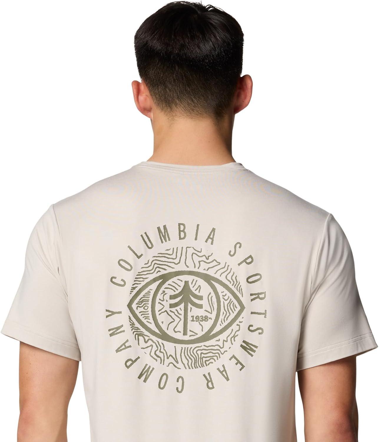 imageColumbia Mens Kwick Hike Back Graphic Short Sleeve TeeDark Stone HeatherPlanet Watch