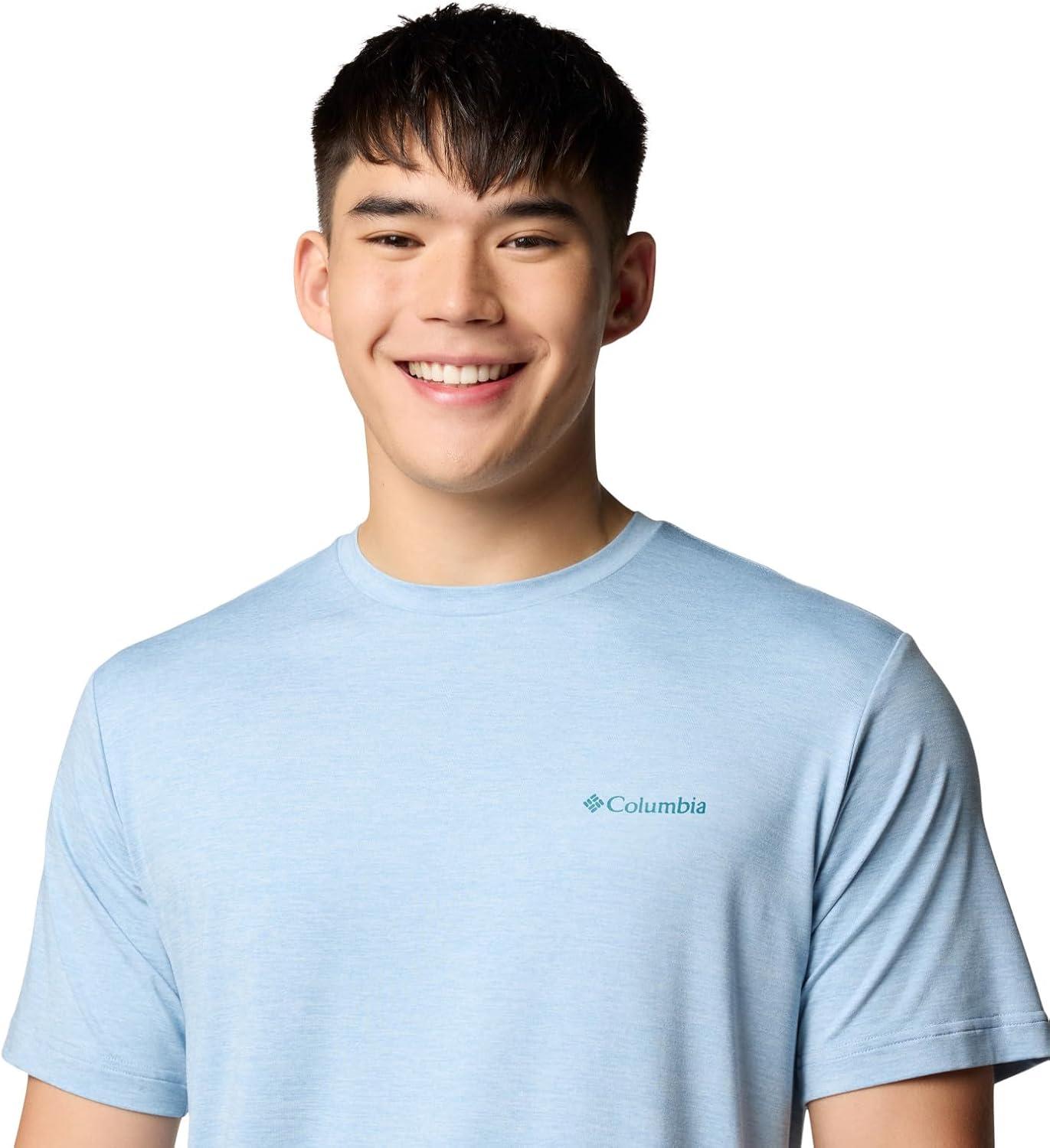 imageColumbia Mens Kwick Hike Back Graphic Short Sleeve TeeRipple Blue HeatherLinear View Multi