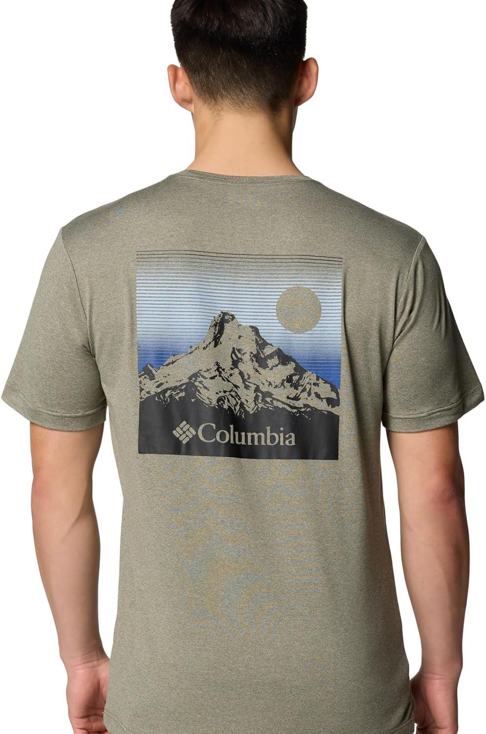 imageColumbia Mens Kwick Hike Back Graphic Short Sleeve TeeStone Green HeatherLinear View Multi