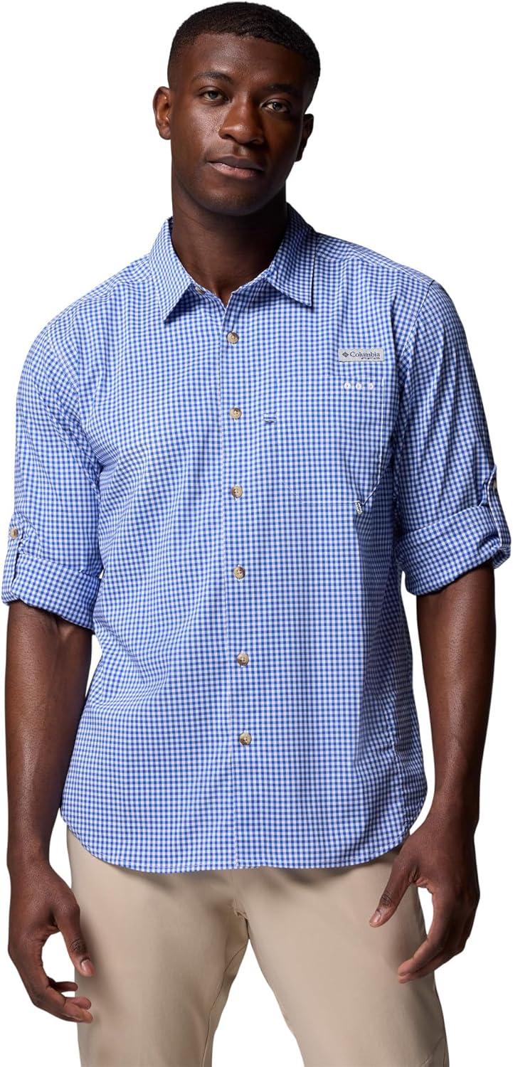 imageColumbia Mens PFG Harbor Peak Long Sleeve ShirtVivid Blue Micro Gingham