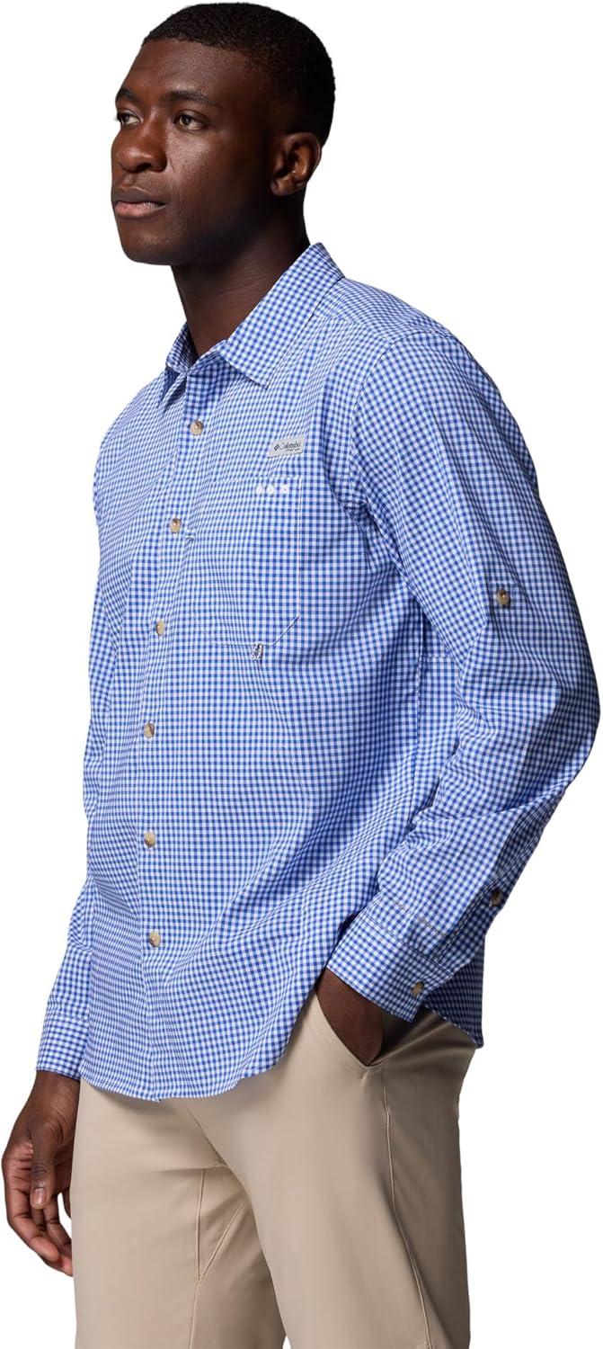imageColumbia Mens PFG Harbor Peak Long Sleeve ShirtVivid Blue Micro Gingham