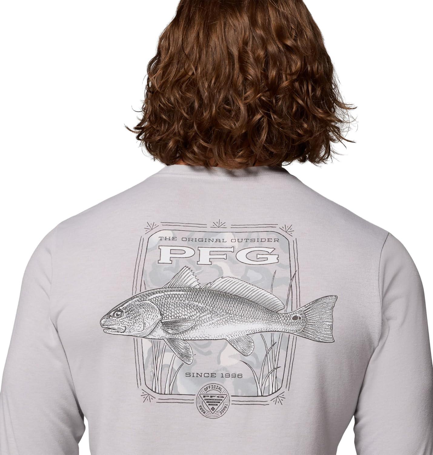 imageColumbia Mens PFG Uncharted Graphic Tee Long SleeveCool Grey HeatherRedfish Swamplands