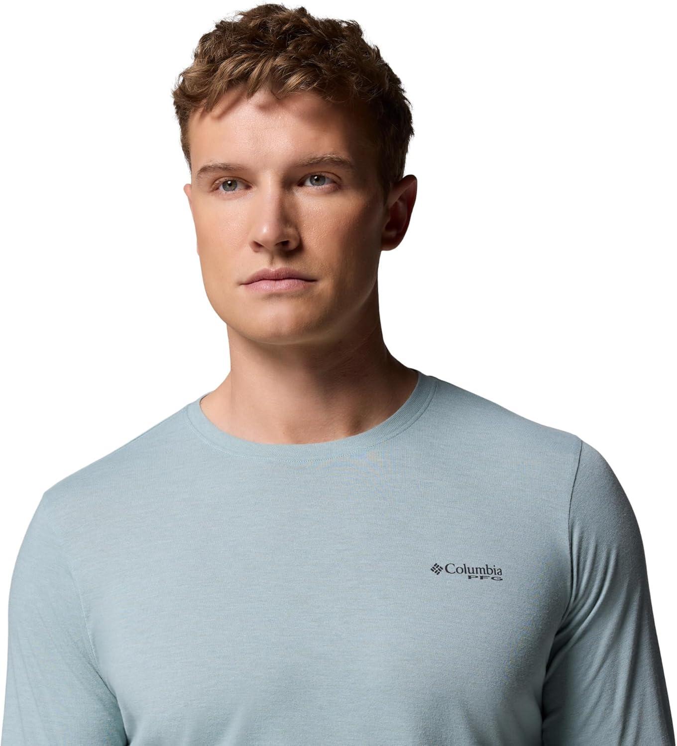 imageColumbia Mens PFG Uncharted Graphic Tee Long SleeveCrushed Blue HeatherGuadalupe Drift