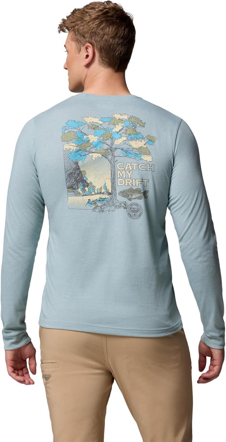 imageColumbia Mens PFG Uncharted Graphic Tee Long SleeveCrushed Blue HeatherGuadalupe Drift