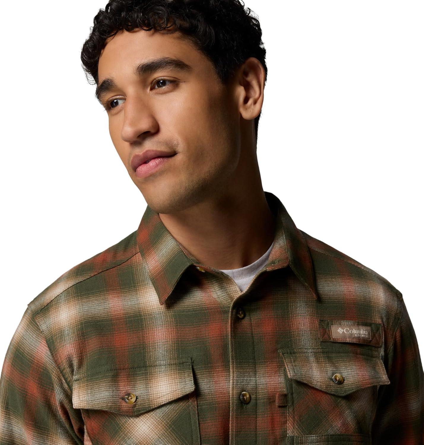 imageColumbia Mens Roughtail Stretch Flannel Long SleeveSurplus Green Tracking Check