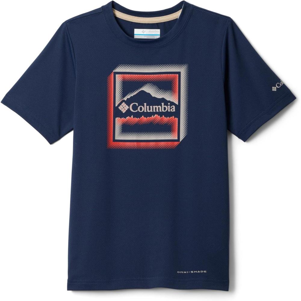 imageColumbia Boys Tech Trail Utility Short Sleeve Graphic CrewCollegiate NavyDotty Landscape