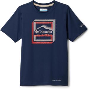 Columbia Boys Tech Trail Utility Short Sleeve Graphic Crew(Collegiate Navy/Dotty Landscape)