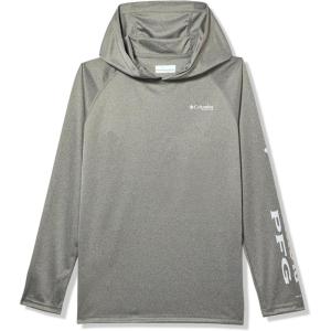 Columbia Youth PFG Terminal Tackle Long Sleeve Hoodie(Charcoal Heather/Cool Grey Logo)