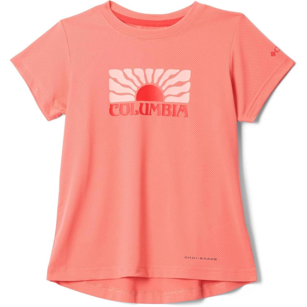 imageColumbia Girls Tech Trail Utility Short Sleeve Graphic CrewHot CoralFloral Groove