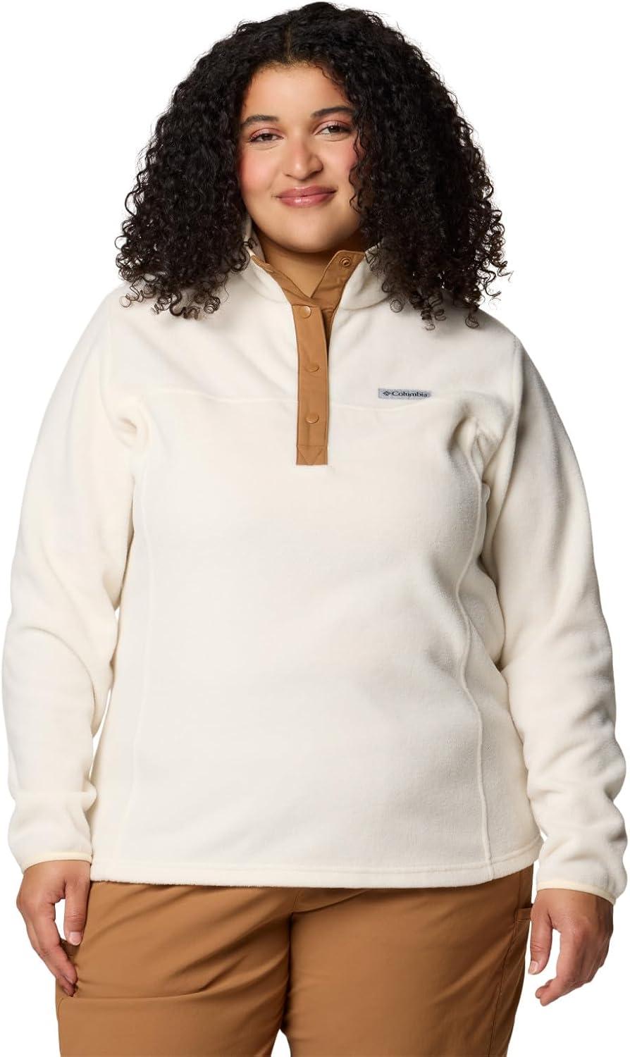 imageColumbia Womens Benton Springs Half Snap II Pull Over Fleece Jacket Dark StoneCanoeVintage Blue 3XChalkCamel Brown