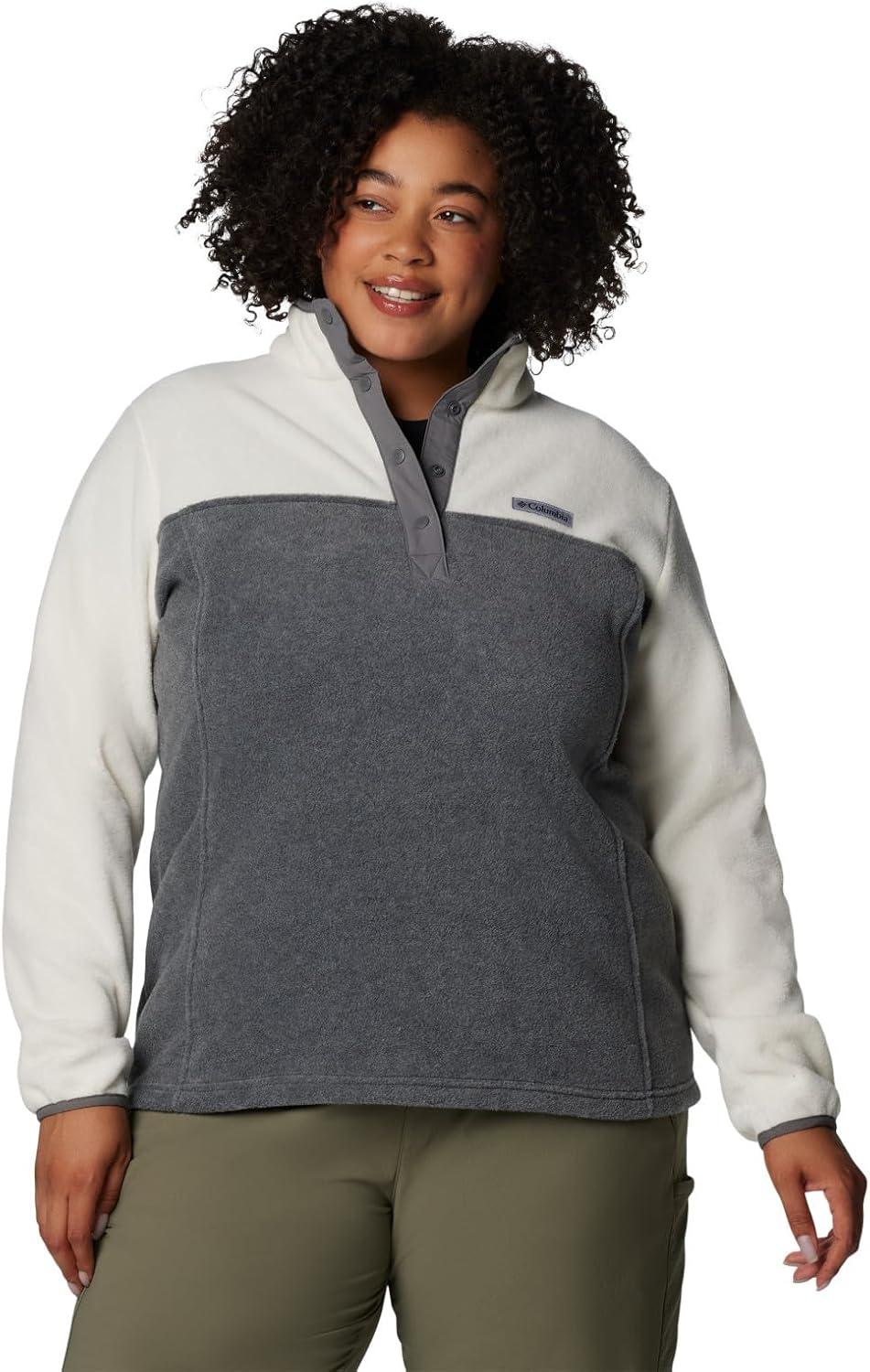 imageColumbia Womens Benton Springs Half Snap II Pull Over Fleece Jacket Dark StoneCanoeVintage Blue 3XCity Grey HeatherChalk