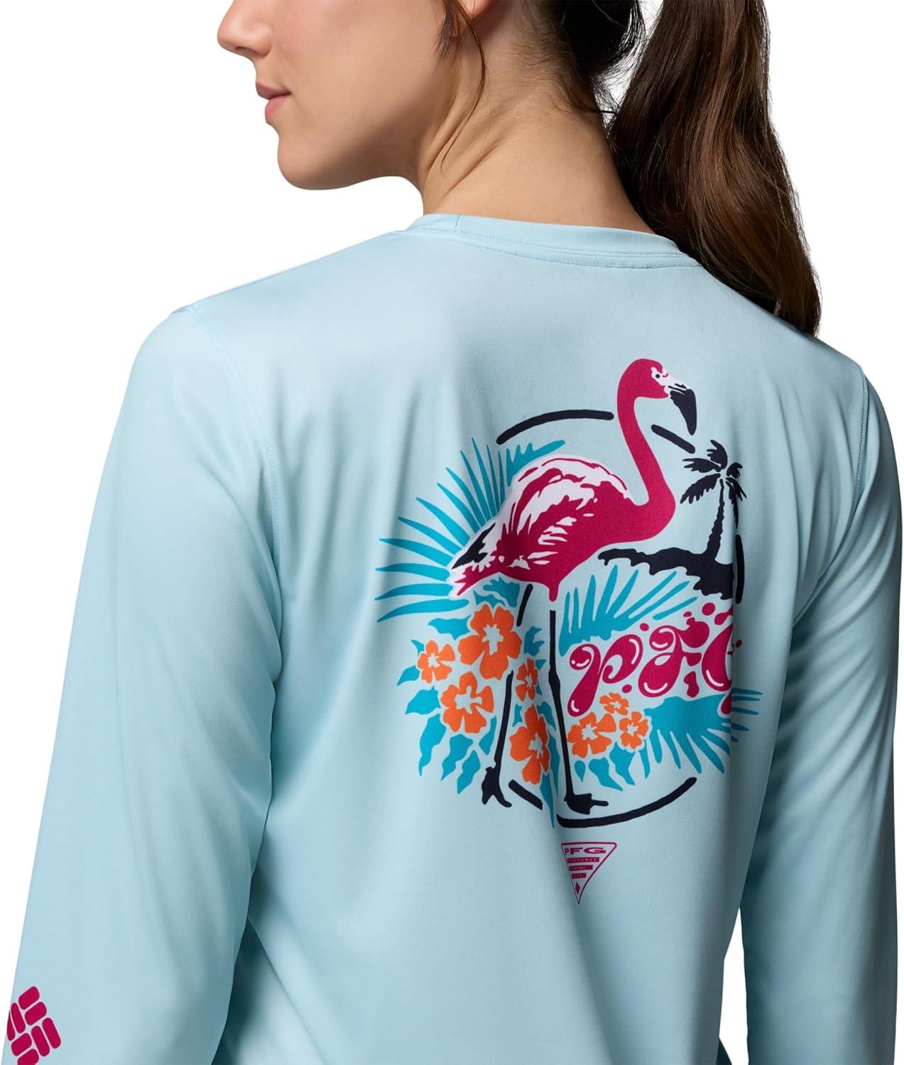 imageColumbia Womens PFG Tidal Tee Palm Waves Long SleeveMarine LightFlamingo Isle